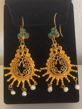 Traditional Turkish Ottoman Earrings Costume 24kt Gold over bronze